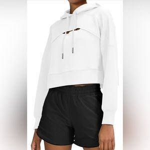 LASLULU WHITE CUT OUT CROP HOODIE